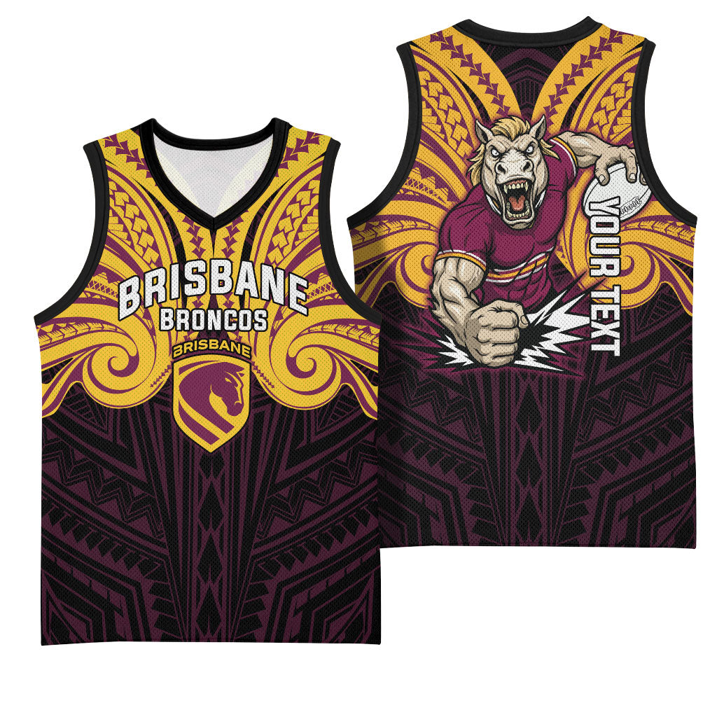 Custom Brisbane Broncos Basketball Jersey Horse Warrior Polynesia Islander Rugby Mascot