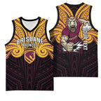 Custom Brisbane Broncos Basketball Jersey Horse Warrior Polynesia Islander Rugby Mascot