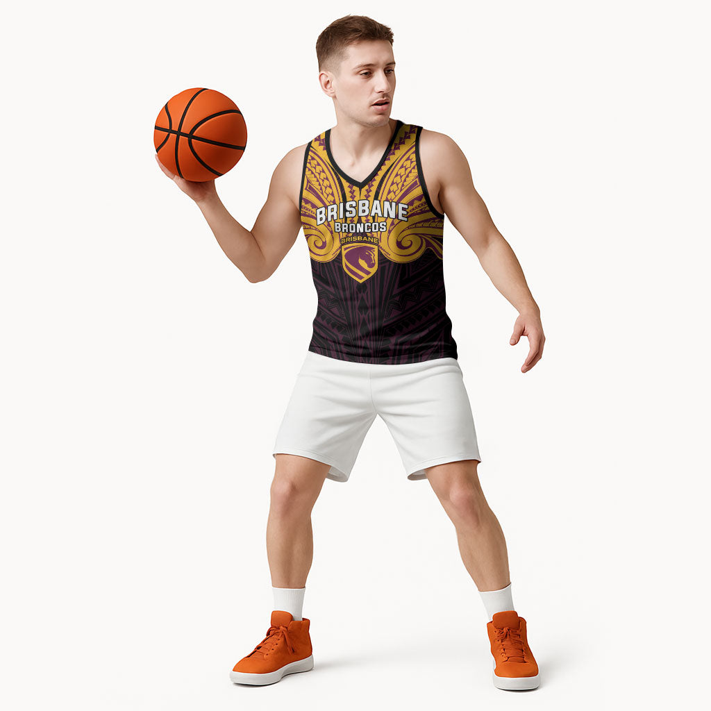 Custom Brisbane Broncos Basketball Jersey Horse Warrior Polynesia Islander Rugby Mascot