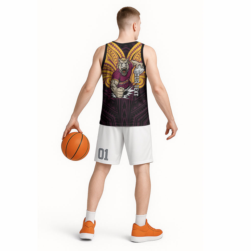 Custom Brisbane Broncos Basketball Jersey Horse Warrior Polynesia Islander Rugby Mascot