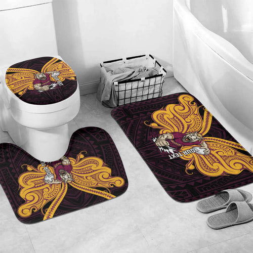 Custom Brisbane Broncos Bathroom Set Horse Warrior Polynesia Islander Rugby Mascot