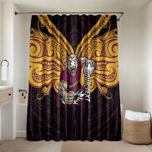 Custom Brisbane Broncos Bathroom Set Horse Warrior Polynesia Islander Rugby Mascot