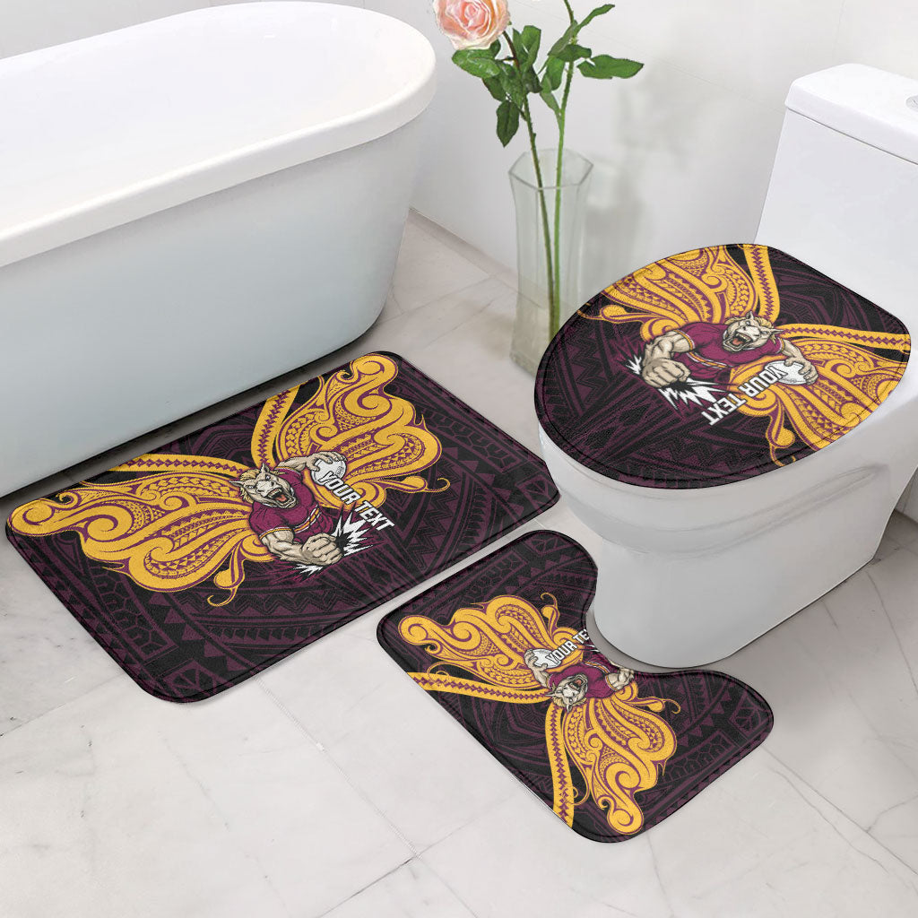 Custom Brisbane Broncos Bathroom Set Horse Warrior Polynesia Islander Rugby Mascot