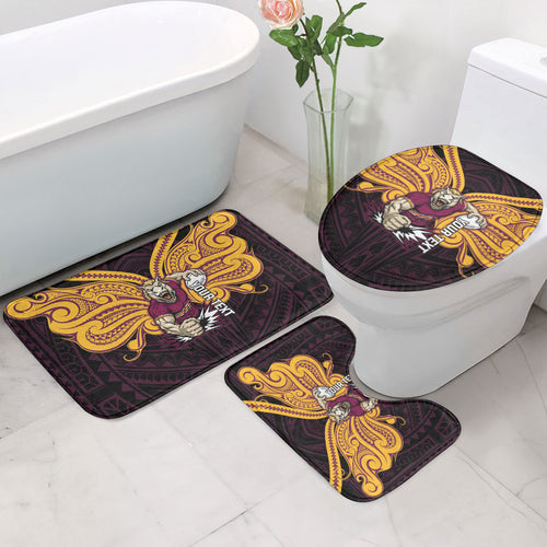 Custom Brisbane Broncos Bathroom Set Horse Warrior Polynesia Islander Rugby Mascot