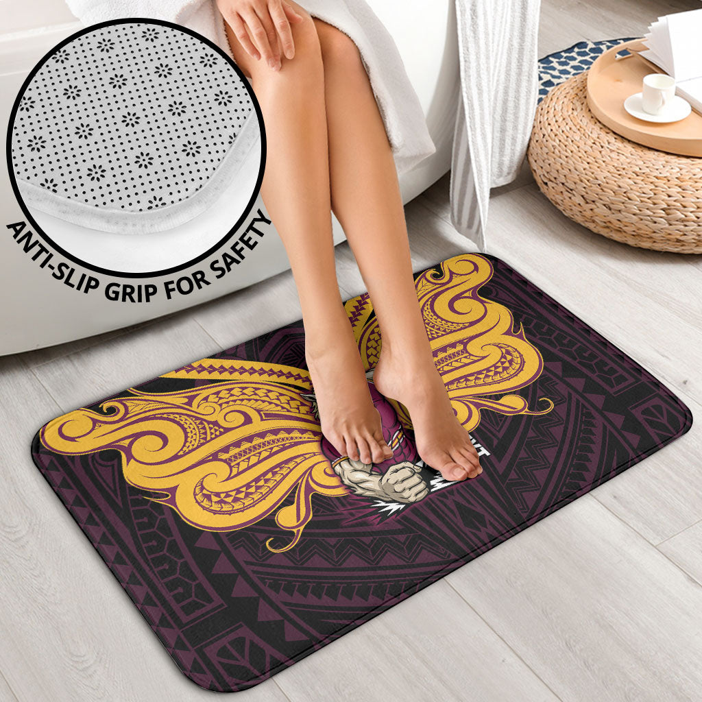 Custom Brisbane Broncos Bathroom Set Horse Warrior Polynesia Islander Rugby Mascot