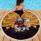 Custom Brisbane Broncos Beach Blanket Horse Warrior Polynesia Islander Rugby Mascot