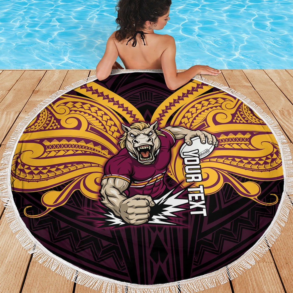 Custom Brisbane Broncos Beach Blanket Horse Warrior Polynesia Islander Rugby Mascot