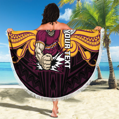 Custom Brisbane Broncos Beach Blanket Horse Warrior Polynesia Islander Rugby Mascot