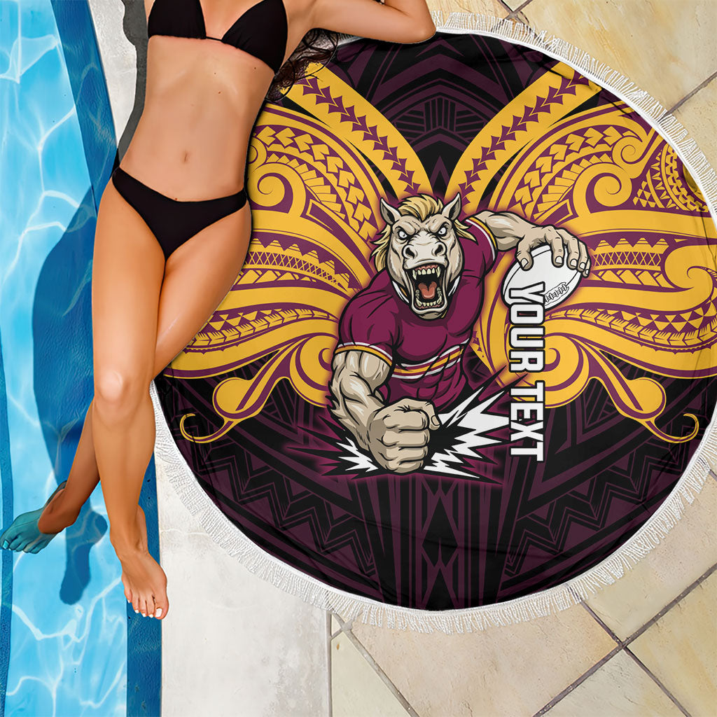 Custom Brisbane Broncos Beach Blanket Horse Warrior Polynesia Islander Rugby Mascot