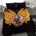 Custom Brisbane Broncos Bedding Set Horse Warrior Polynesia Islander Rugby Mascot