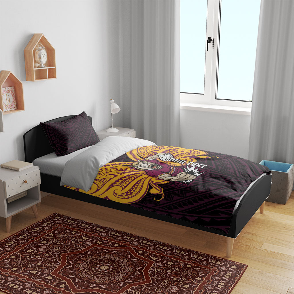 Custom Brisbane Broncos Bedding Set Horse Warrior Polynesia Islander Rugby Mascot