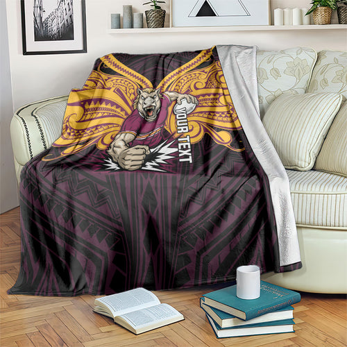 Custom Brisbane Broncos Blanket Horse Warrior Polynesia Islander Rugby Mascot