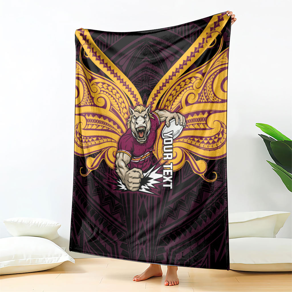 Custom Brisbane Broncos Blanket Horse Warrior Polynesia Islander Rugby Mascot
