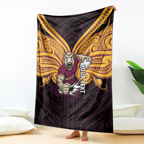 Custom Brisbane Broncos Blanket Horse Warrior Polynesia Islander Rugby Mascot