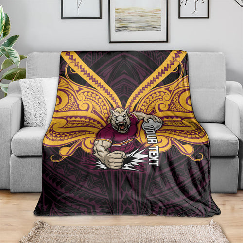 Custom Brisbane Broncos Blanket Horse Warrior Polynesia Islander Rugby Mascot