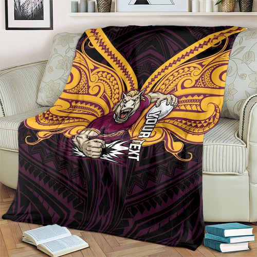 Custom Brisbane Broncos Blanket Horse Warrior Polynesia Islander Rugby Mascot