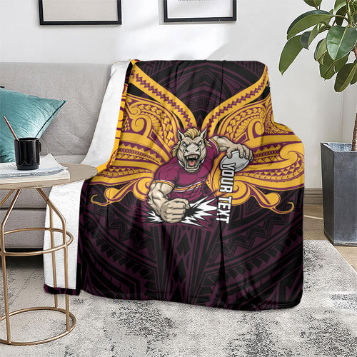 Custom Brisbane Broncos Blanket Horse Warrior Polynesia Islander Rugby Mascot