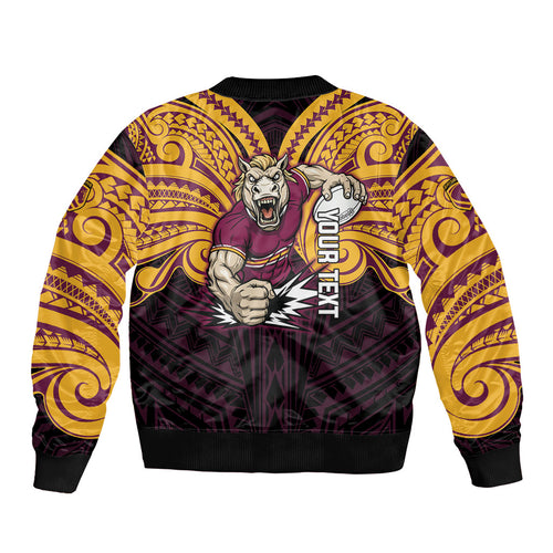 Custom Brisbane Broncos Bomber Jacket Horse Warrior Polynesia Islander Rugby Mascot