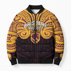 Custom Brisbane Broncos Bomber Puffer Jacket Horse Warrior Polynesia Islander Rugby Mascot