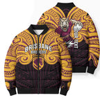 Custom Brisbane Broncos Bomber Puffer Jacket Horse Warrior Polynesia Islander Rugby Mascot