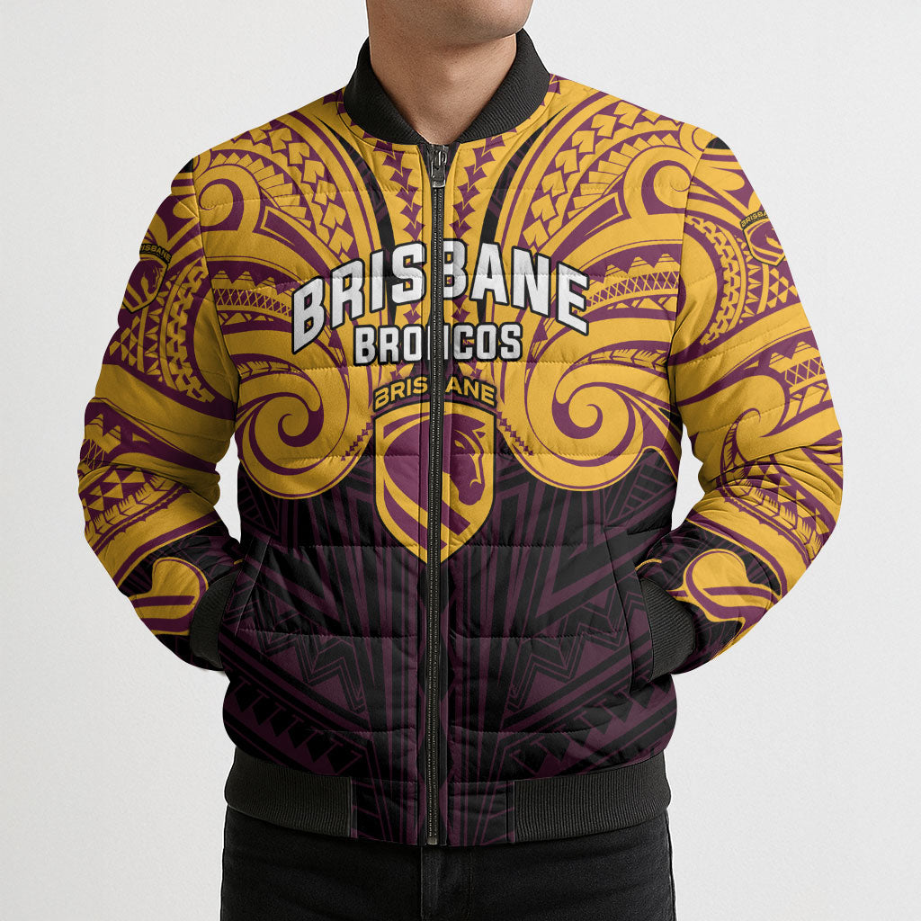 Custom Brisbane Broncos Bomber Puffer Jacket Horse Warrior Polynesia Islander Rugby Mascot
