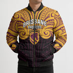 Custom Brisbane Broncos Bomber Puffer Jacket Horse Warrior Polynesia Islander Rugby Mascot