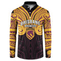 Custom Brisbane Broncos Button Sweatshirt Horse Warrior Polynesia Islander Rugby Mascot