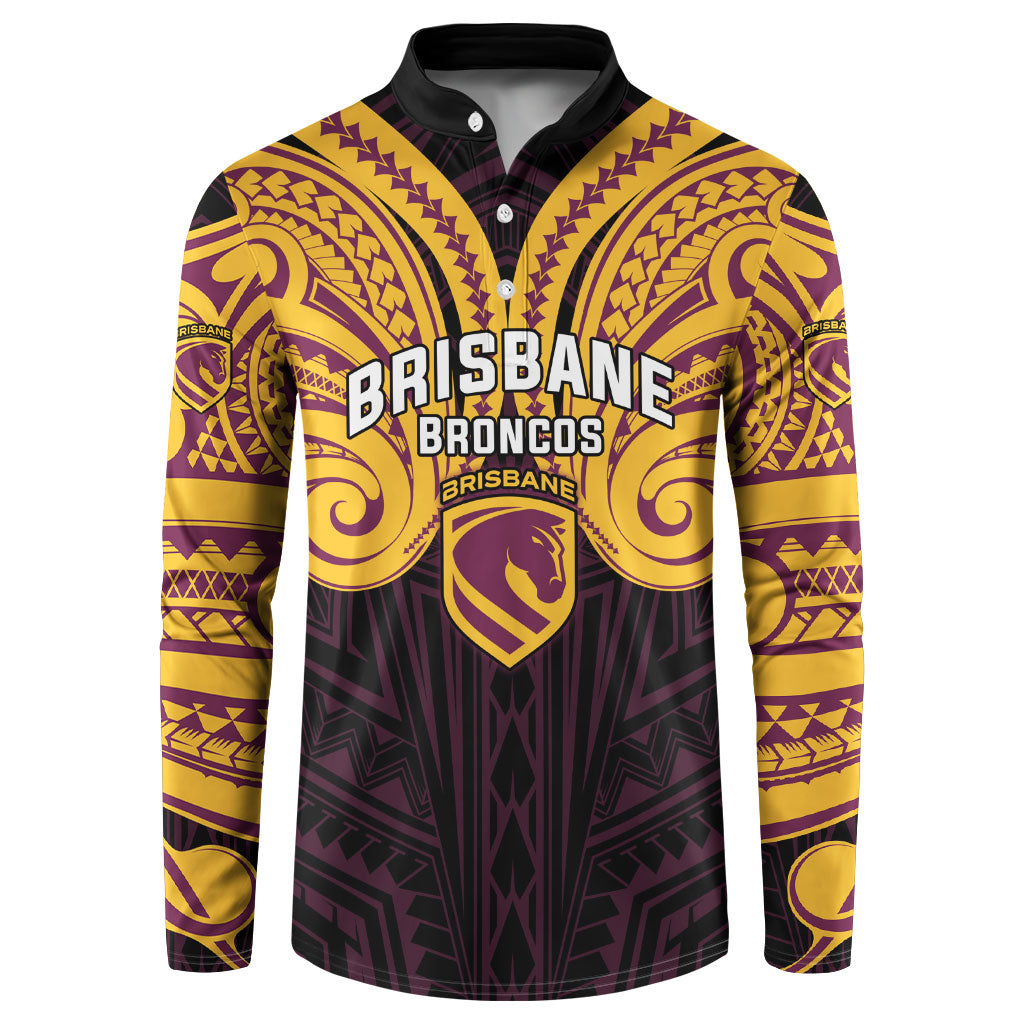 Custom Brisbane Broncos Button Sweatshirt Horse Warrior Polynesia Islander Rugby Mascot
