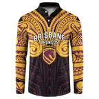 Custom Brisbane Broncos Button Sweatshirt Horse Warrior Polynesia Islander Rugby Mascot