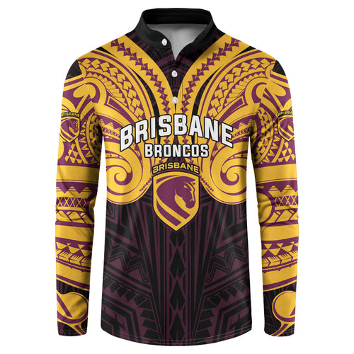 Custom Brisbane Broncos Button Sweatshirt Horse Warrior Polynesia Islander Rugby Mascot