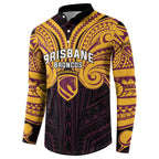 Custom Brisbane Broncos Button Sweatshirt Horse Warrior Polynesia Islander Rugby Mascot