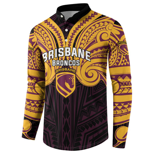 Custom Brisbane Broncos Button Sweatshirt Horse Warrior Polynesia Islander Rugby Mascot