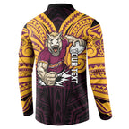 Custom Brisbane Broncos Button Sweatshirt Horse Warrior Polynesia Islander Rugby Mascot