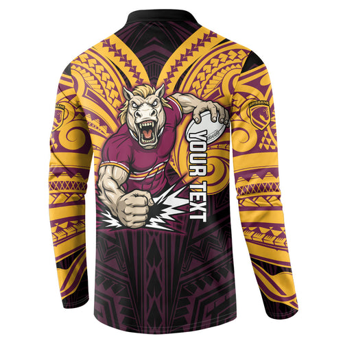 Custom Brisbane Broncos Button Sweatshirt Horse Warrior Polynesia Islander Rugby Mascot