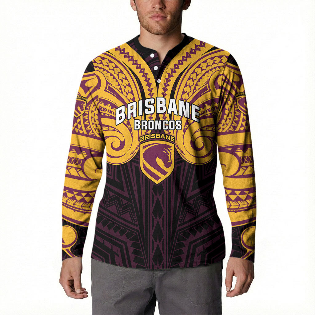 Custom Brisbane Broncos Button Sweatshirt Horse Warrior Polynesia Islander Rugby Mascot