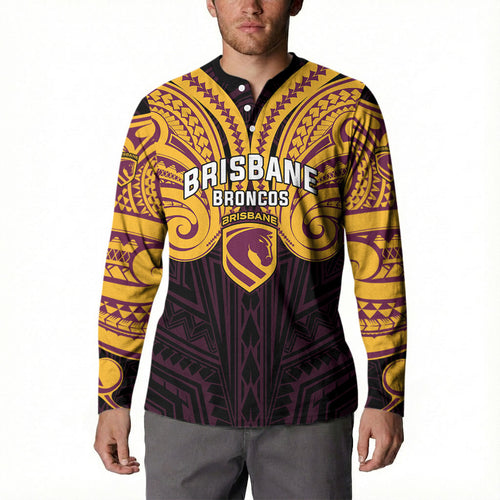 Custom Brisbane Broncos Button Sweatshirt Horse Warrior Polynesia Islander Rugby Mascot