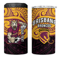 Custom Brisbane Broncos 4 in 1 Can Cooler Tumbler Horse Warrior Polynesia Islander Rugby Mascot