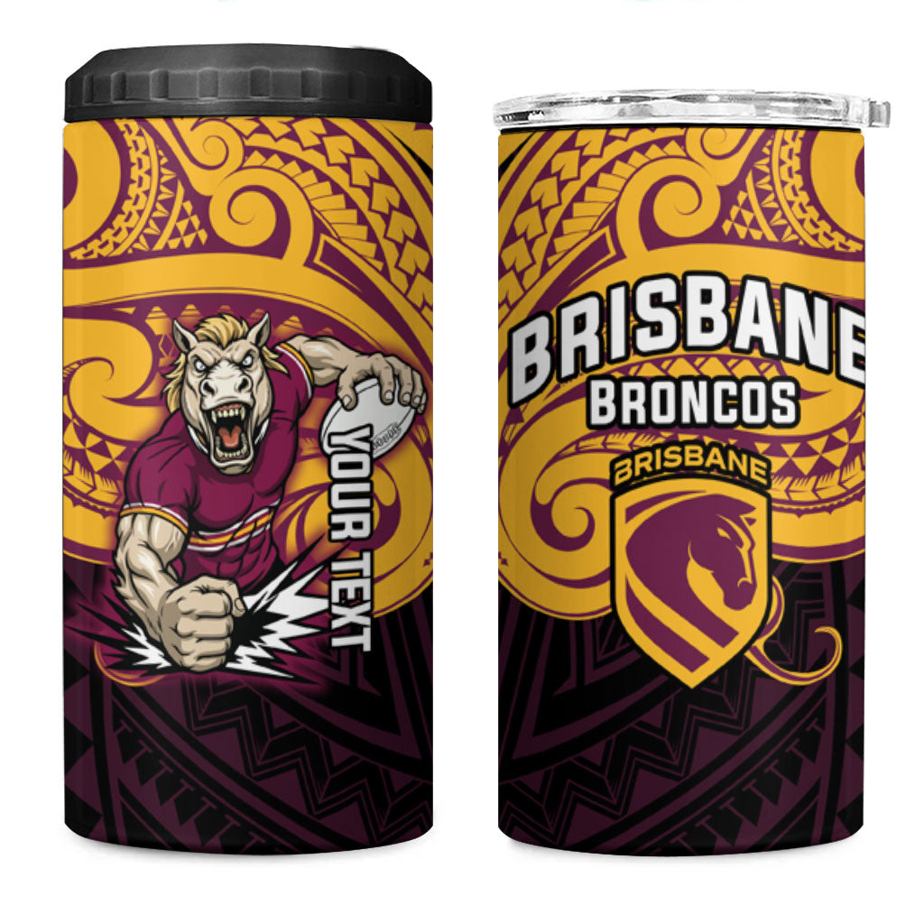 Custom Brisbane Broncos 4 in 1 Can Cooler Tumbler Horse Warrior Polynesia Islander Rugby Mascot