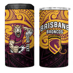 Custom Brisbane Broncos 4 in 1 Can Cooler Tumbler Horse Warrior Polynesia Islander Rugby Mascot