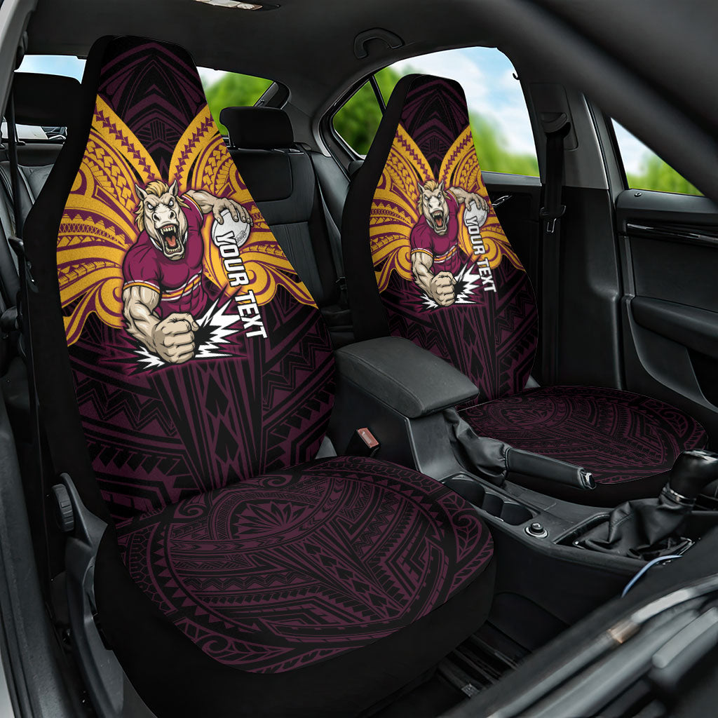Custom Brisbane Broncos Car Seat Cover Horse Warrior Polynesia Islander Rugby Mascot