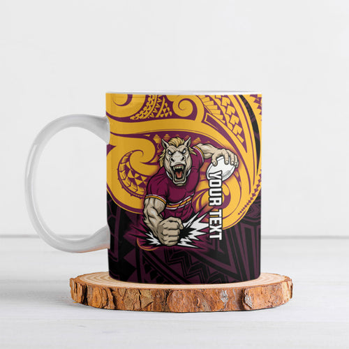 Custom Brisbane Broncos Ceramic Mug Horse Warrior Polynesia Islander Rugby Mascot