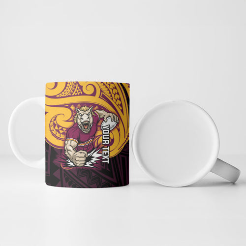 Custom Brisbane Broncos Ceramic Mug Horse Warrior Polynesia Islander Rugby Mascot