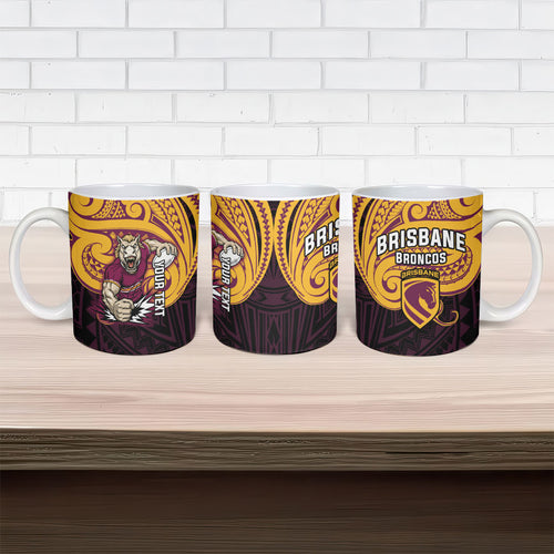 Custom Brisbane Broncos Ceramic Mug Horse Warrior Polynesia Islander Rugby Mascot