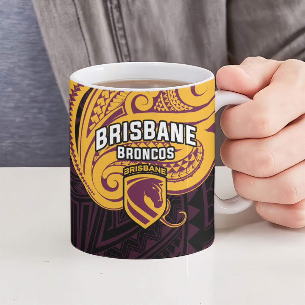 Custom Brisbane Broncos Ceramic Mug Horse Warrior Polynesia Islander Rugby Mascot