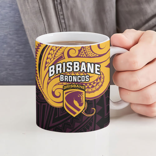Custom Brisbane Broncos Ceramic Mug Horse Warrior Polynesia Islander Rugby Mascot