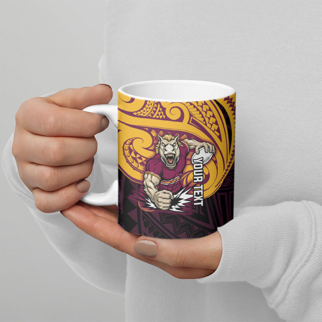 Custom Brisbane Broncos Ceramic Mug Horse Warrior Polynesia Islander Rugby Mascot