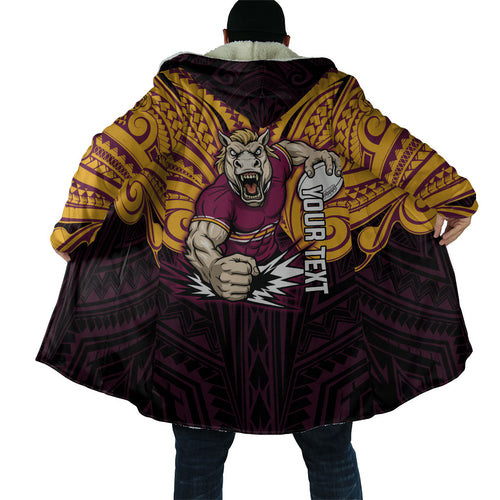 Custom Brisbane Broncos Cloak Horse Warrior Polynesia Islander Rugby Mascot