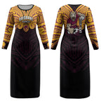 Custom Brisbane Broncos Couples Matching Long Sleeve Bodycon Dress and Hawaiian Shirt Horse Warrior Polynesia Islander Rugby Mascot
