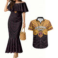 Custom Brisbane Broncos Couples Matching Mermaid Dress and Hawaiian Shirt Horse Warrior Polynesia Islander Rugby Mascot
