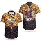 Custom Brisbane Broncos Couples Matching Off Shoulder Maxi Dress and Hawaiian Shirt Horse Warrior Polynesia Islander Rugby Mascot